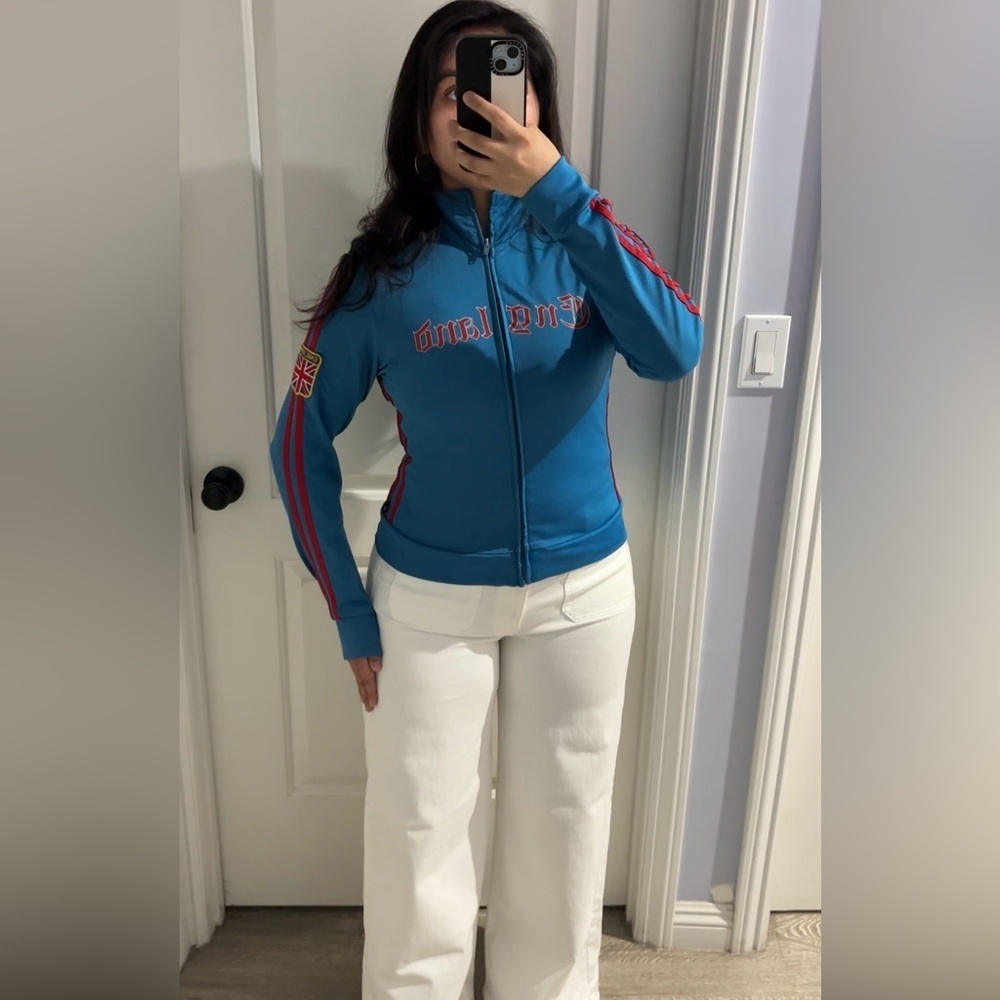 Y2K England Racing Stripe Track Jacket Fitted Small